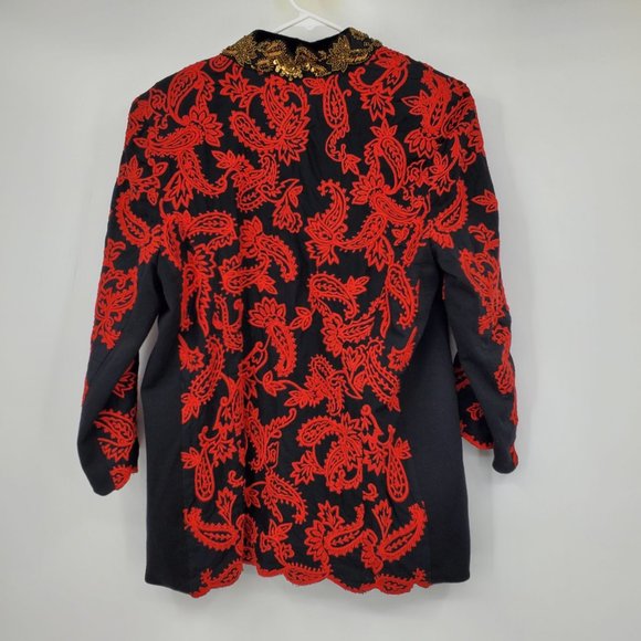 Chico's Red and Black Collectibles Embroidered Paisley Print Jacket M Petite - Picture 2 of 12